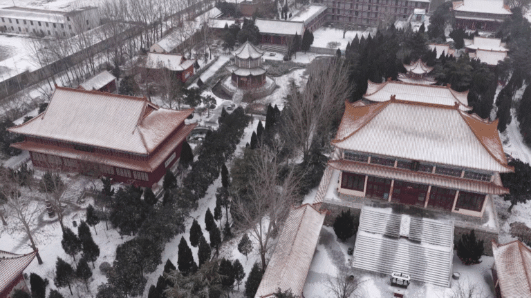 Neve transforma Dingtao em paisagem de inverno no leste da China