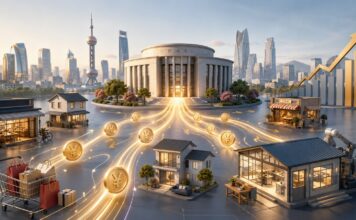 China amplia subsídios ao crédito para estimular consumo e pequenas empresas Ilustração gerada por IA sobre crédito subsidiado, consumo e pequenas empresas na China